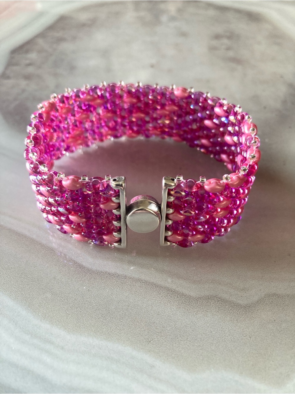 ✨Pink Whimsy Handmade Beaded Cuff Bracelet with Designer Clasp✨ - Picture 4 of 5